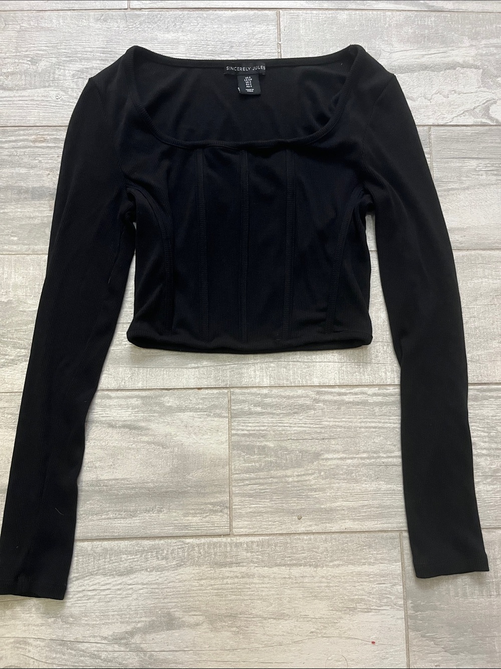 Sincerely Jules Black Long Sleeve Square Neck Crop Top
